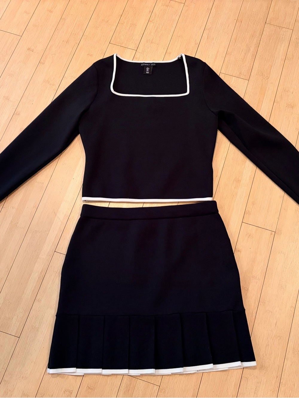 Sincerely Jules Black Mini Skirt Set with White Trim